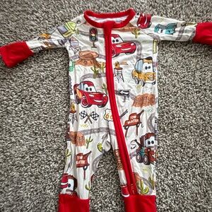 Disney Cars Little Sleepies- Kids One Piece Pajama - Red and White